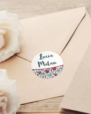 Mini nálepky na svadobné obálky alebo darčeky s motívom kreslené poľné kvety