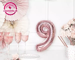 Balón číslo 9 deväť fóliový ružovo zlatý 35cm