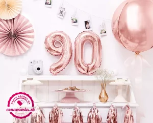 Balón číslo 90 deväťdesiat fóliový ružovo zlatý 35cm