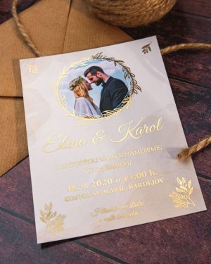Luxusné metalické svadobné oznámenia s fotkou, zlatá metalická potlač