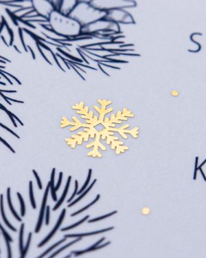 Metalické zimné svadobné oznámenia, zlatá metalická potlač