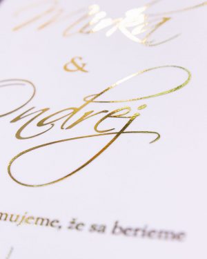 Elegantné metalické svadobné oznámenia, zlatá metalická potlač