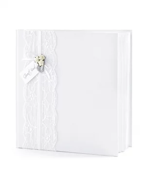 Elegantná svadobná pamätná kniha biela s čipkou