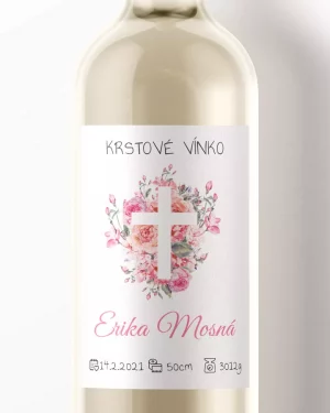 Etikety na víno alebo pálenku s vlastným textom pri príležitosti krstín, etikety šípové ruže