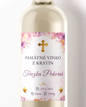 Etikety na víno alebo pálenku s vlastným textom pri príležitosti krstín, etikety s kvetmi