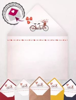 Potlač obálok svadobný bicykel, obálky s potlačou vnútornej vložky