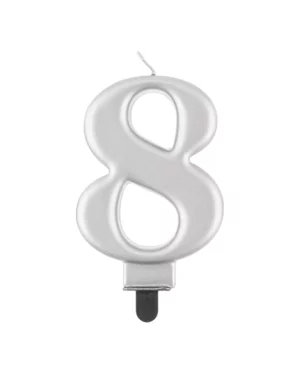 Tortová sviečka 8 metalická strieborná