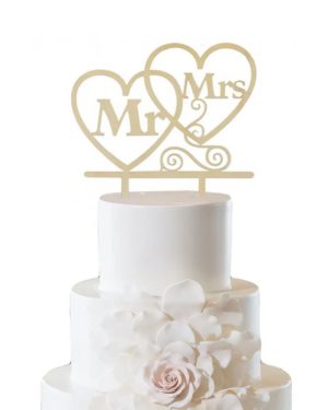 Drevená svadobná dekorácia na tortu Mr Mrs