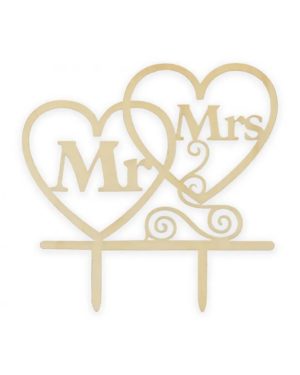 Drevená svadobná dekorácia na tortu Mr Mrs