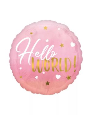 Fóliový balón Hello WORLD ružový